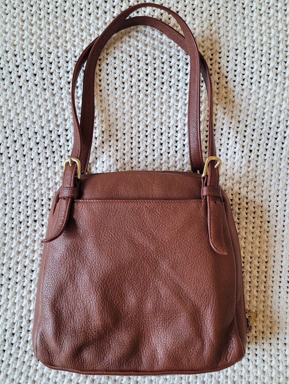 Libaire Vintage Pebbled Leather Double Strap Shoulder/Hobo Bag, Brown